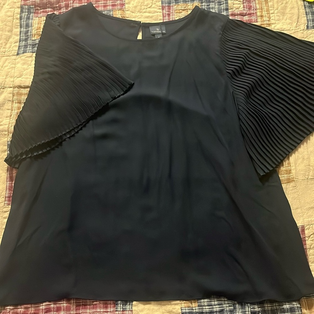 Worthington blouse with pleated flutter sleeves.